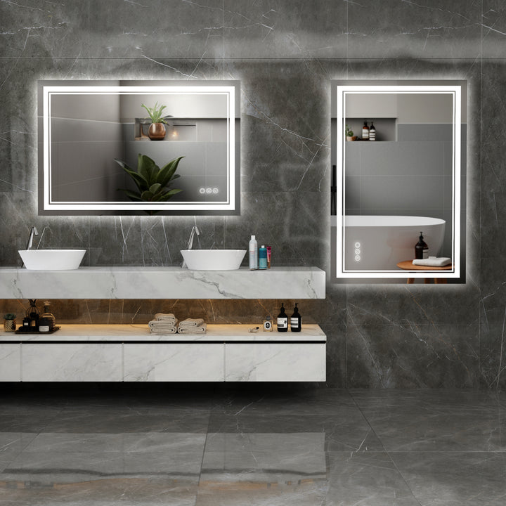 Modern Frameless Anti-Fog LED Lighted Dimmable Wall Mounted Bathroom Vanity Mirror 48" H x 32" W #MXML01-128