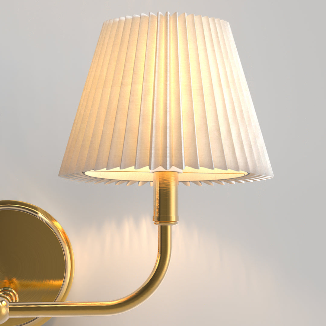 Glow Brass Armed Sconce With White Linen Shade #39006