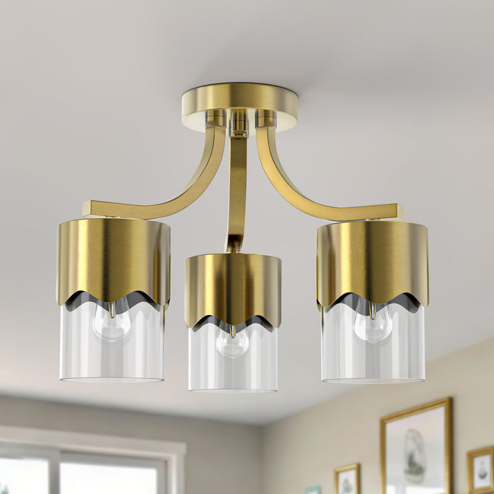 Glimmer 15.75 "- 3 Lights Modern Cluster Brushed Brass/Matte Black/Brushed Nickel Semi Flush Mount Lighting Fixture For Hallway/Laundry Room #29036