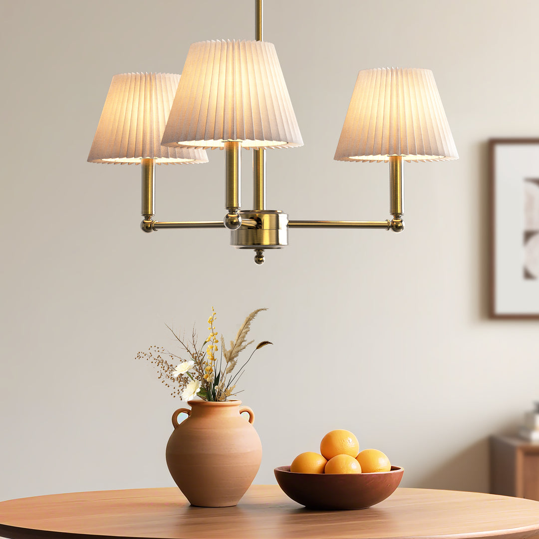 Twilight 3-Light White Linen Fabric Shade Mid-Century Modern Chandelier For Dining Room #P39007