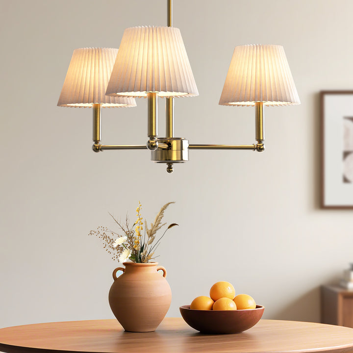Twilight 3-Light White Linen Fabric Shade Mid-Century Modern Chandelier For Dining Room #P39007