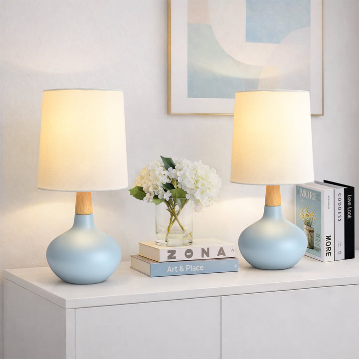 Maxax 14" Ceramic Table Lamps Set of 2, Small Beside Lamps, Modern White Bedside Nightstand Lamps for Living Room Bedroom #T185