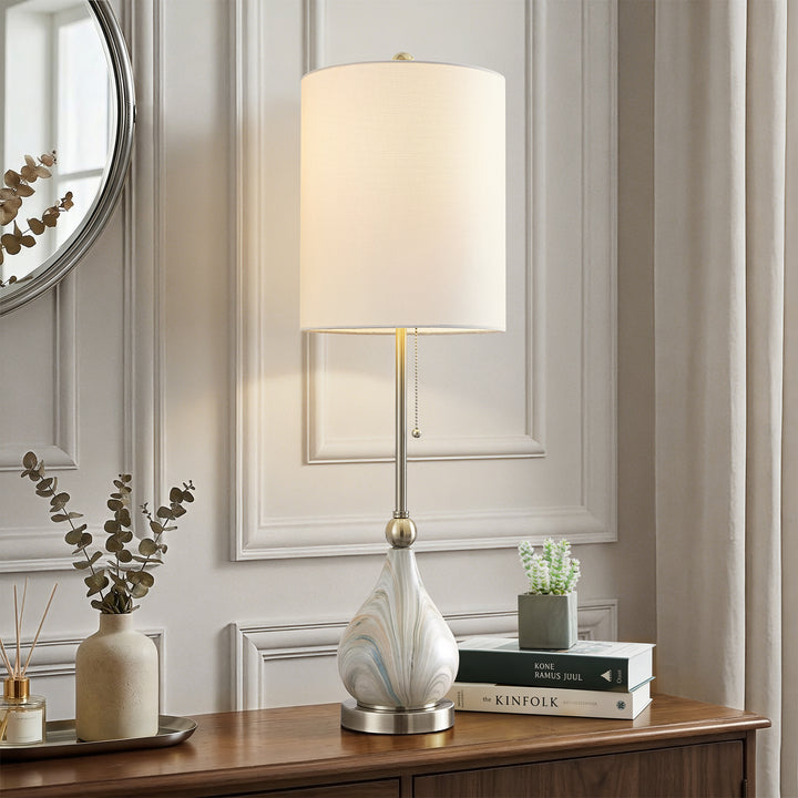 33" Modern Glam Ceramic Table Lamp With Pre-assembled Shade And Pull Chain For Bedroom Living Room #T293