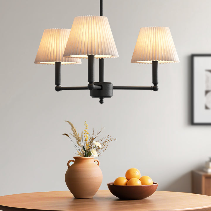 Twilight 3-Light White Linen Fabric Shade Mid-Century Modern Chandelier For Dining Room #P39007
