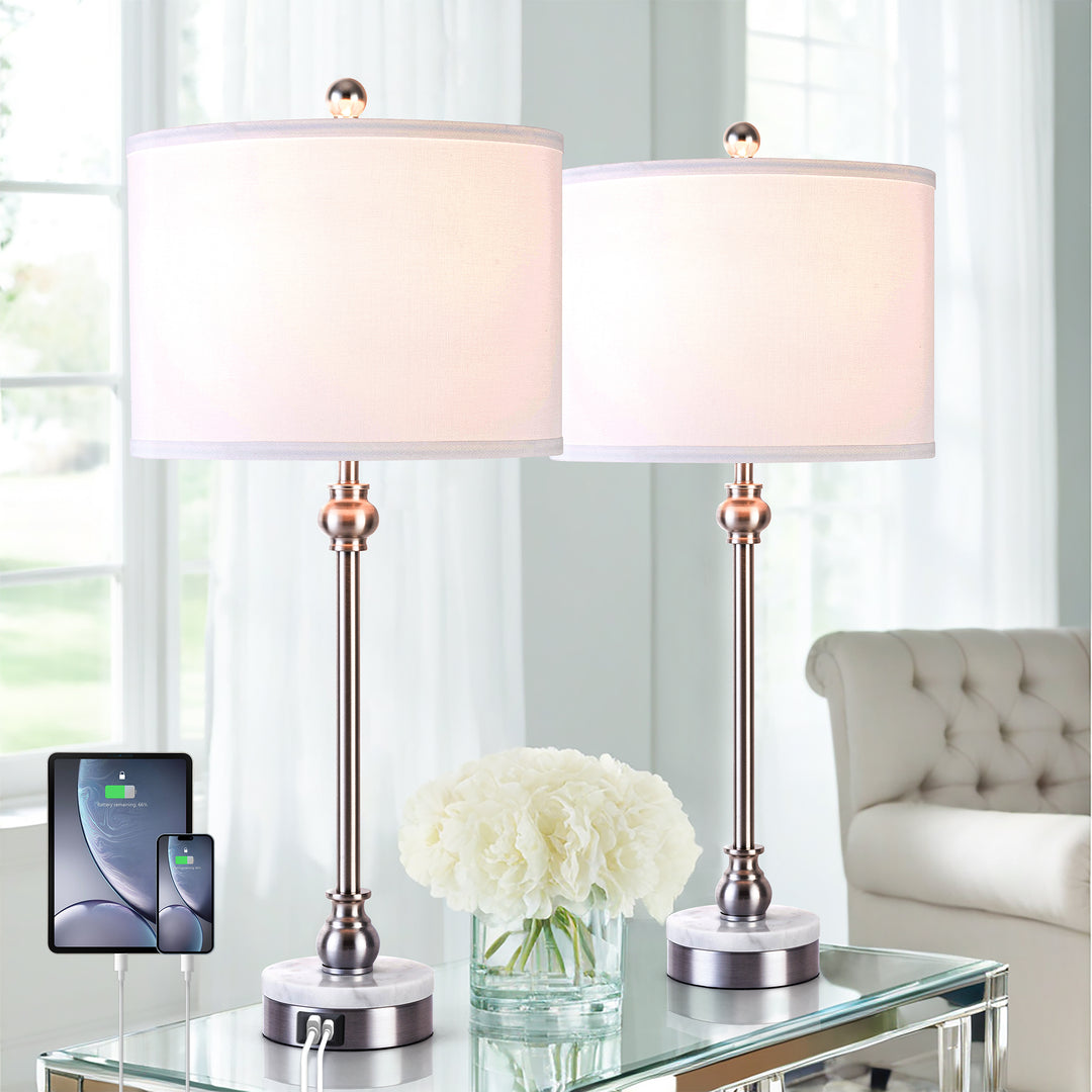 28.3" Marble And Metal Table Lamp For Living Room/bedroom (Set of 2) #T264