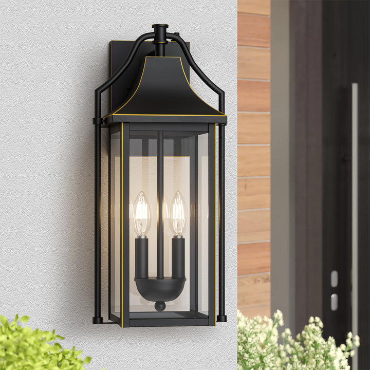 Lawyettle 18" Outdoor Wall Lantern with Dusk to Dawn Sensor, 2-Light Waterproof Brown Wall Sconce with Glass for Porch, Garage, Front Door, Patio #7040