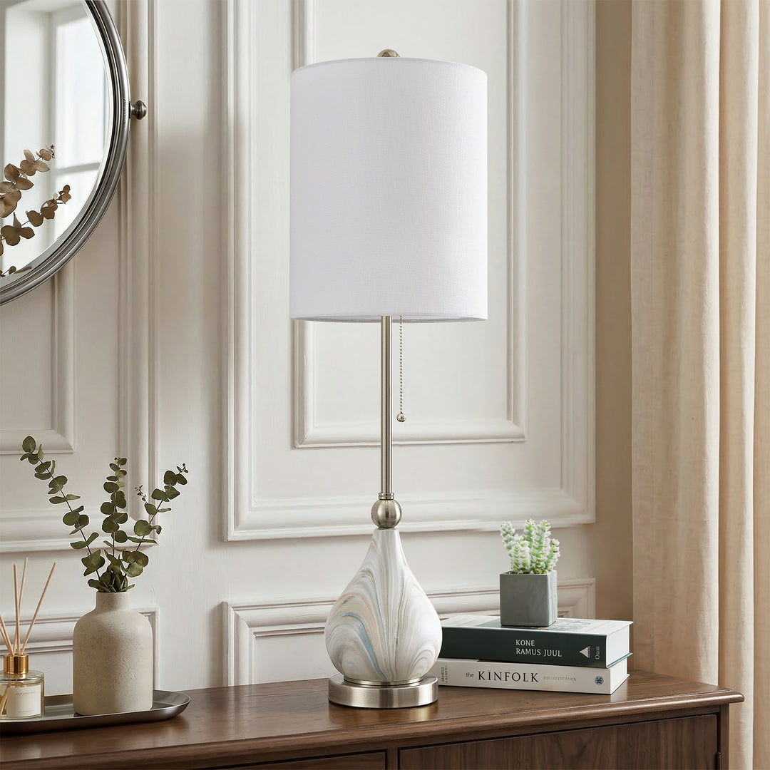 33" Modern Glam Ceramic Table Lamp With Pre-assembled Shade And Pull Chain For Bedroom Living Room #T293