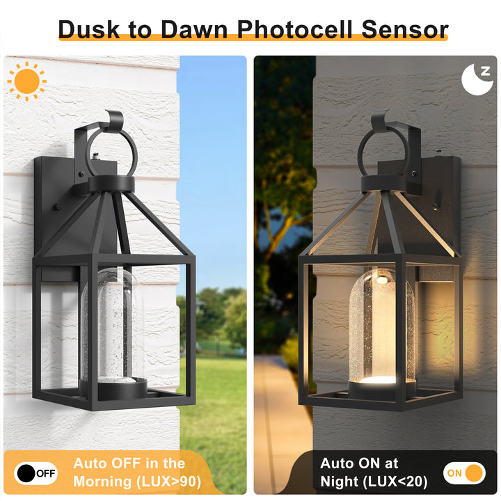 Solstice 1-Light 14'' Iron And Glass Led Led Outdoor Wall Lantern With Dusk To Dawn #7053