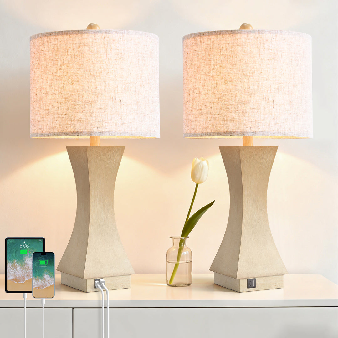 24.5'' Modern Dimmable Resin Table Lamp With USB Port For Living Room/Bedroom #T242