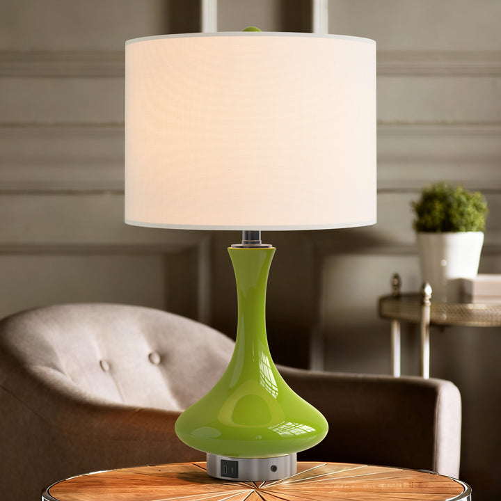 Aura 23.5'' Modern Blue Ceramic Table Lamp With USB Ports For Living Room/Bedroom #T252