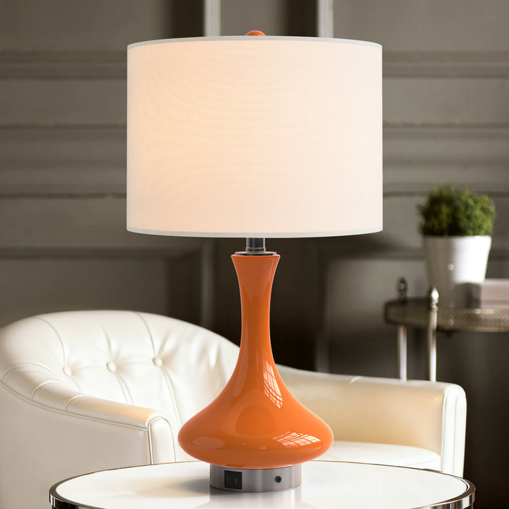 Aura 23.5'' Modern Blue Ceramic Table Lamp With USB Ports For Living Room/Bedroom #T252