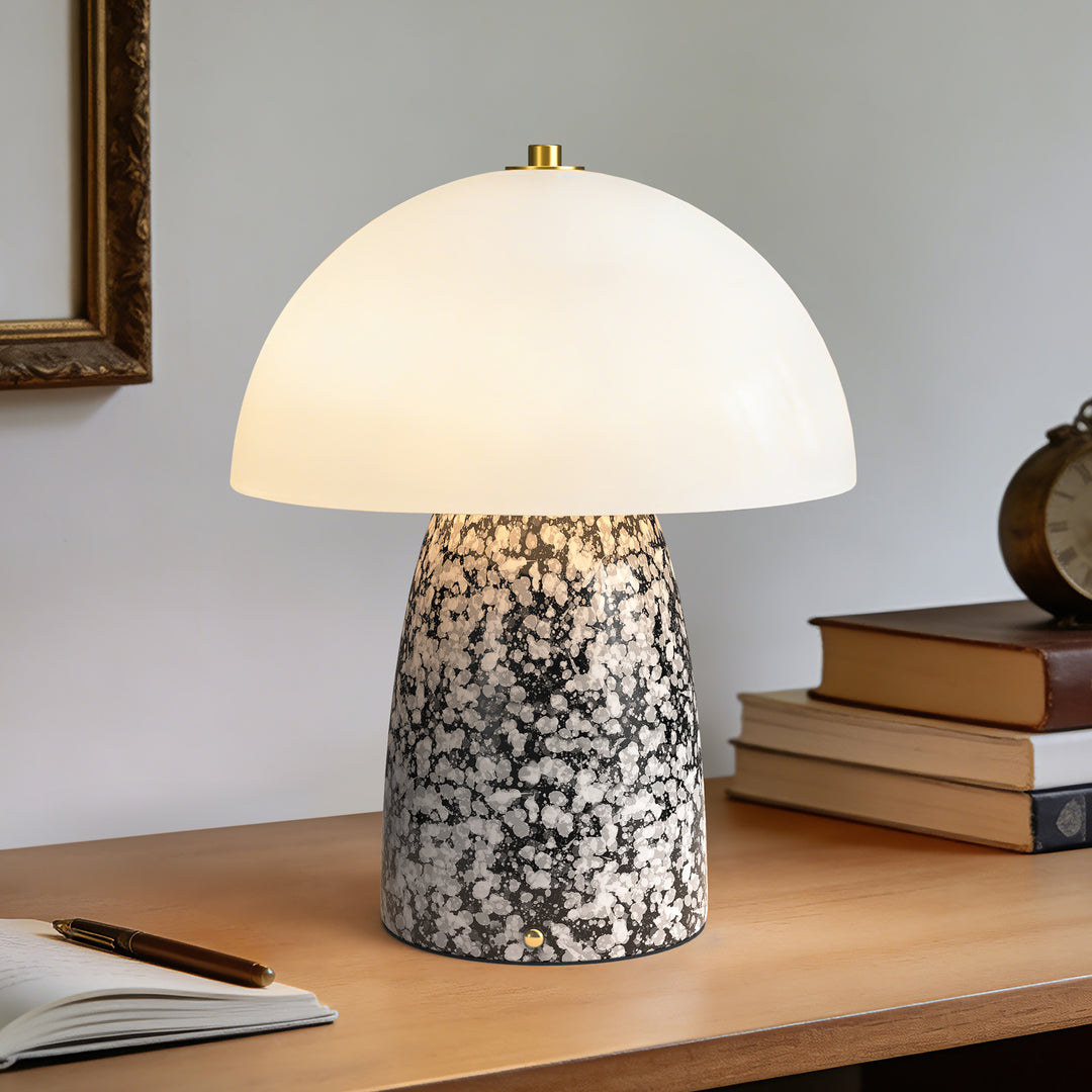 Pulsar 11" Modern Rechargeable Touch Control Desk Lamp, Portable Wireless Ceramic Led Lamp With Milky White Glass Shade, Three-Level Dimming, Suitable For Bedrooms, Living Rooms, Terraces And Outdoors #T281