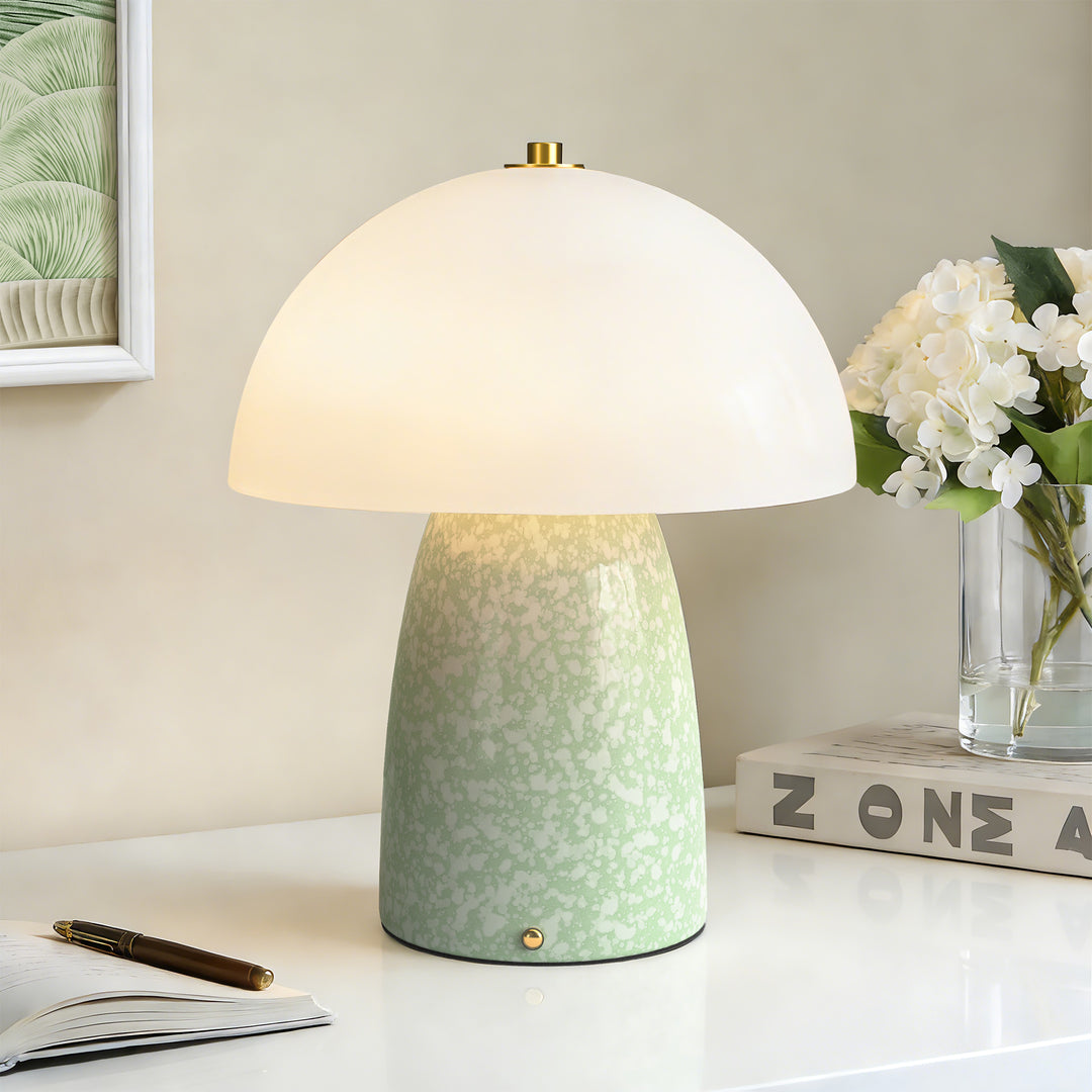 Pulsar 11" Modern Rechargeable Touch Control Desk Lamp, Portable Wireless Ceramic Led Lamp With Milky White Glass Shade, Three-Level Dimming, Suitable For Bedrooms, Living Rooms, Terraces And Outdoors #T281