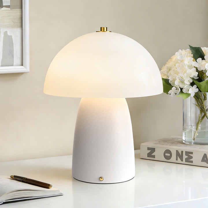 Pulsar 11" Modern Rechargeable Touch Control Desk Lamp, Portable Wireless Ceramic Led Lamp With Milky White Glass Shade, Three-Level Dimming, Suitable For Bedrooms, Living Rooms, Terraces And Outdoors #T281