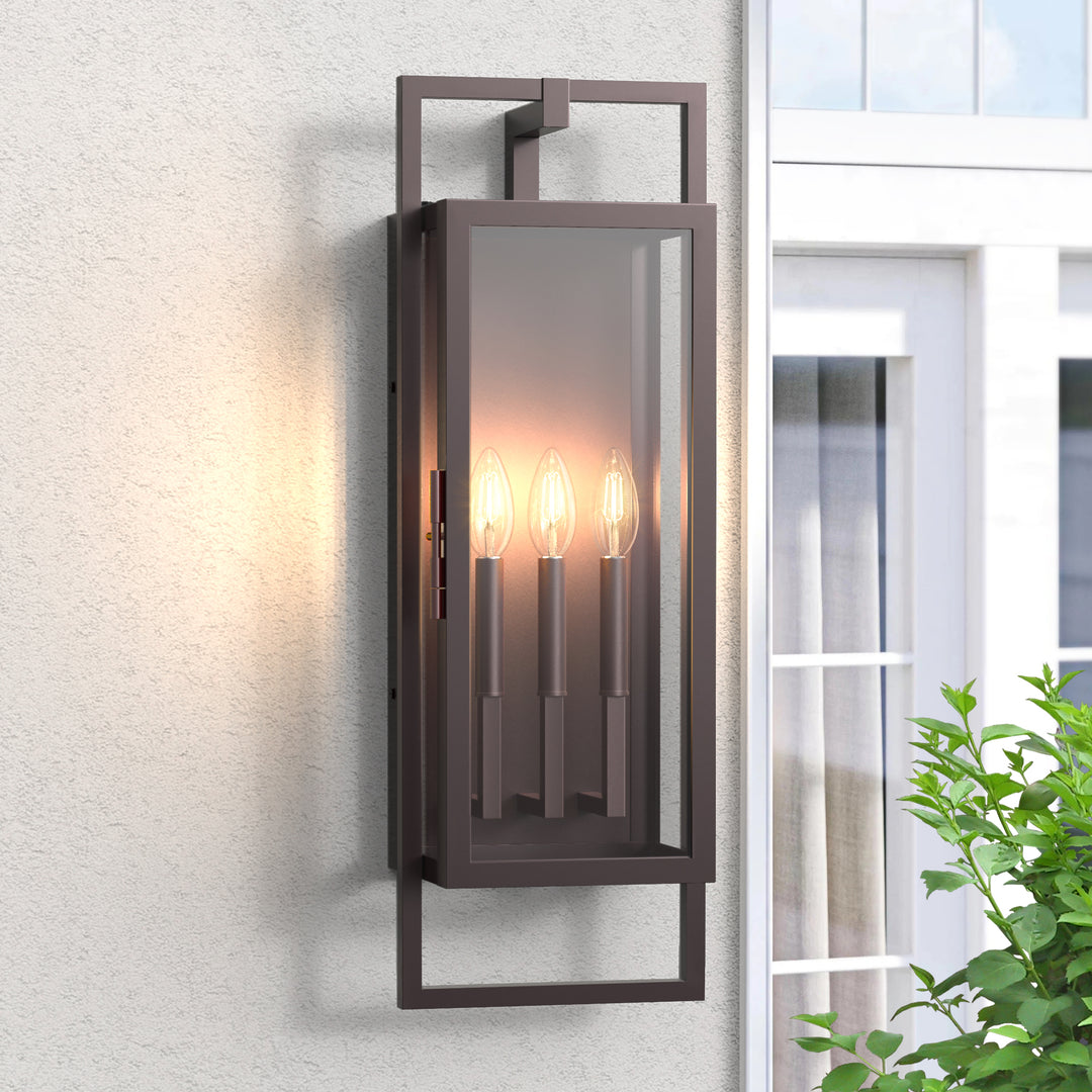 Radiance 3 -Light Steel And Glass Outdoor Wall Light with Dusk to Dawn #7030