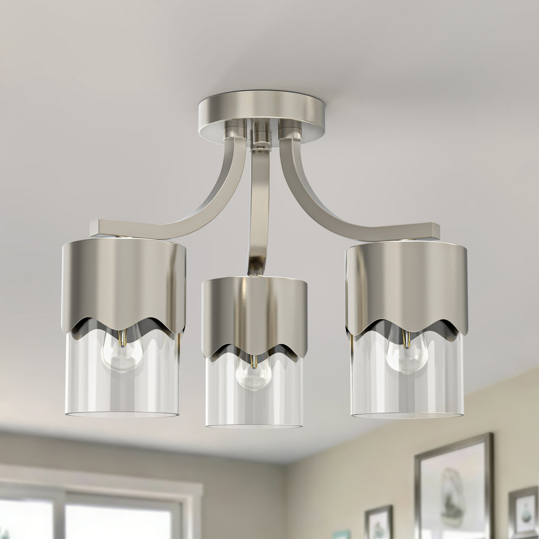 Glimmer 15.75 "- 3 Lights Modern Cluster Brushed Brass/Matte Black/Brushed Nickel Semi Flush Mount Lighting Fixture For Hallway/Laundry Room #29036