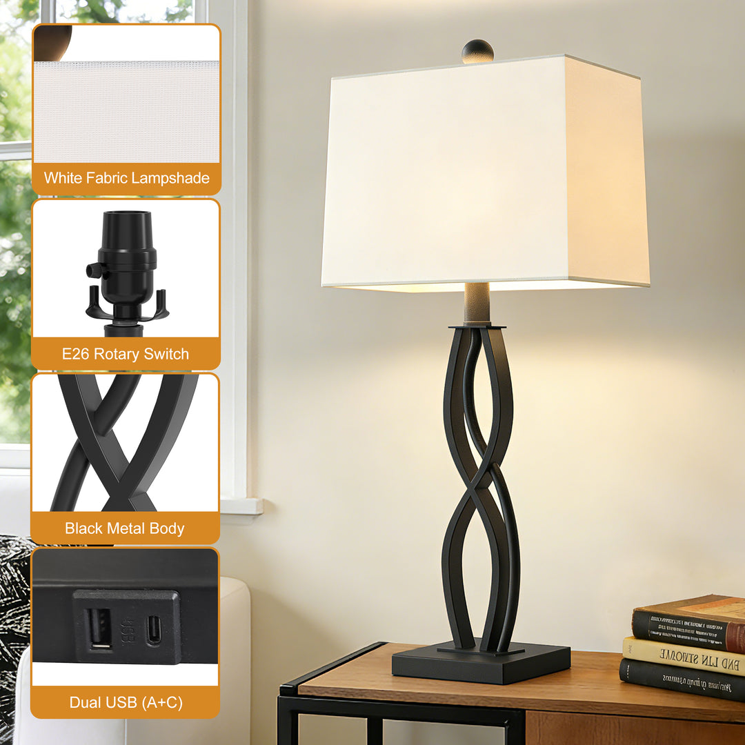 Vibe 27.5" Modern Metal Table Lamp With 3-Way Dimming & Usb Type-C For Bedroom Living Room (Set of 2) #T283
