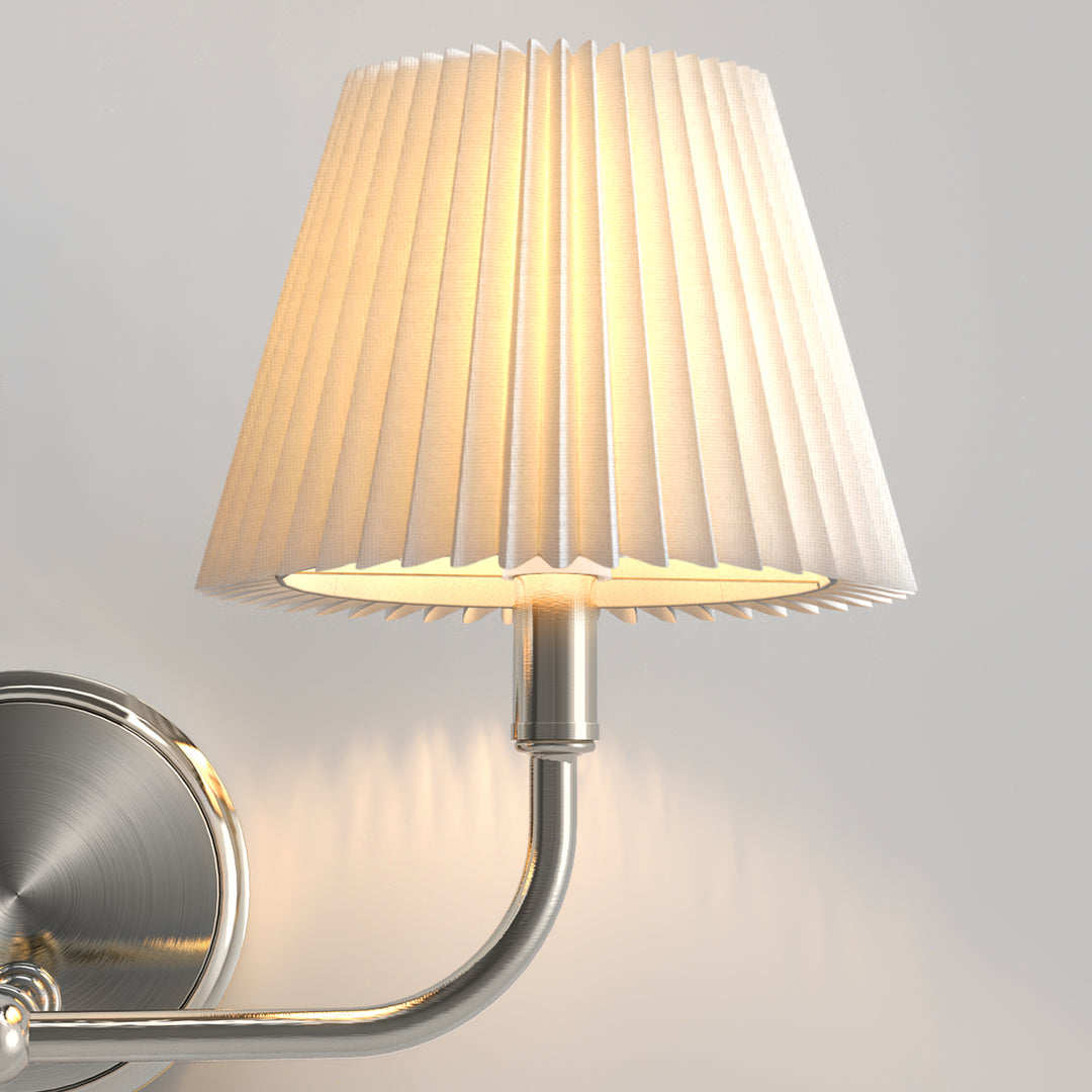Glow Brass Armed Sconce With White Linen Shade #39006