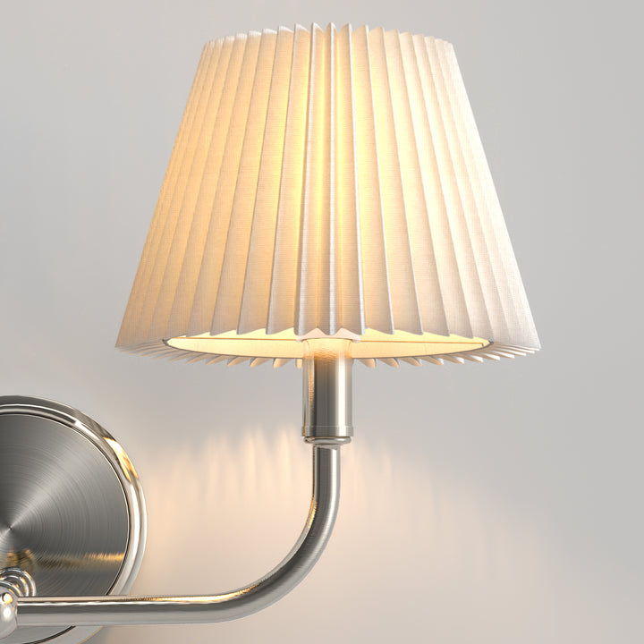 Glow Brass Armed Sconce With White Linen Shade #39006