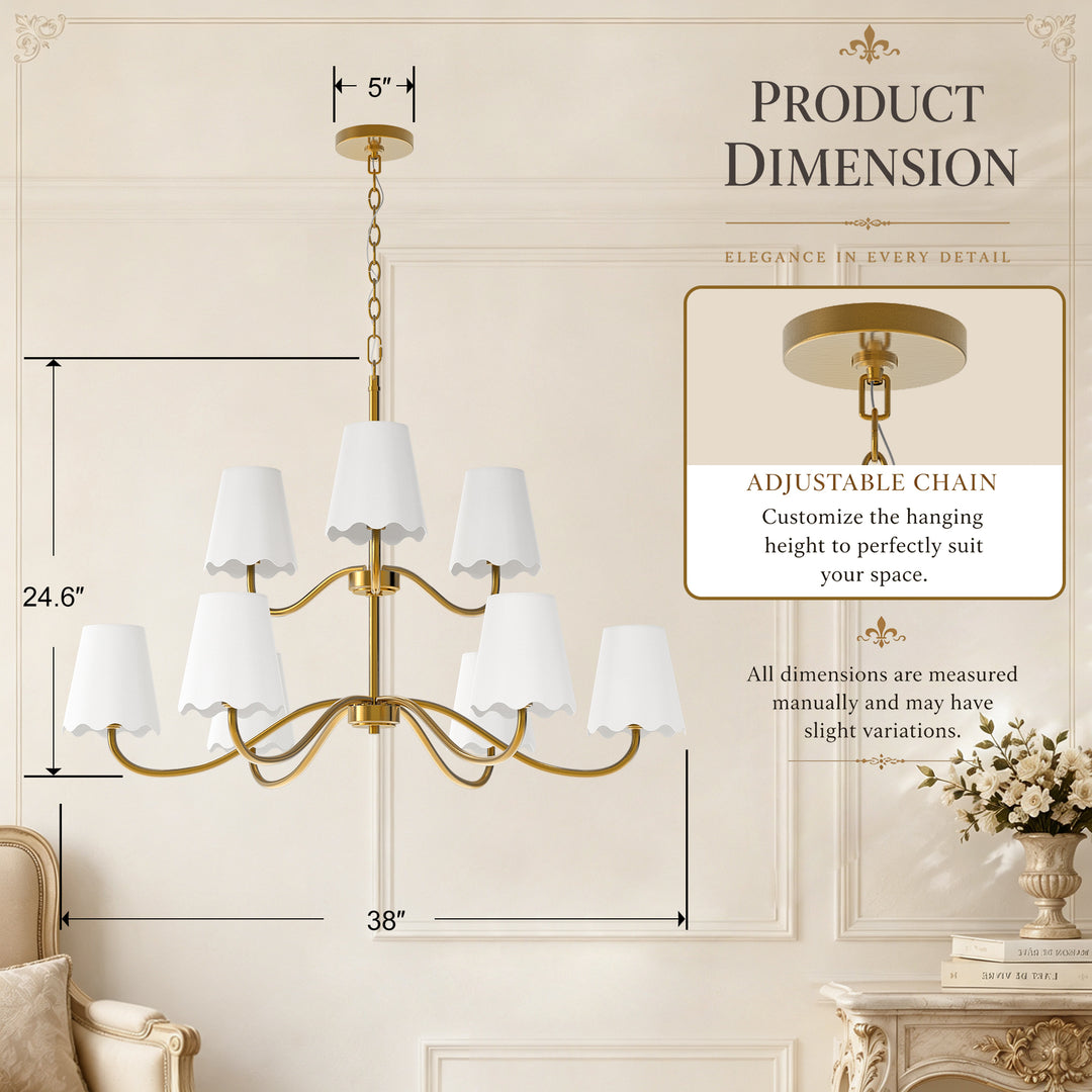 Twilight 38" 9-Light Polished Brass Spider Chandelier with Linen Shades for Dining Room & Living Room #39018