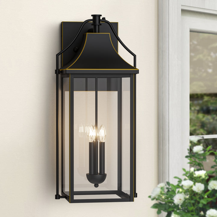 Lawyettle 18" Outdoor Wall Lantern with Dusk to Dawn Sensor, 2-Light Waterproof Brown Wall Sconce with Glass for Porch, Garage, Front Door, Patio #7040