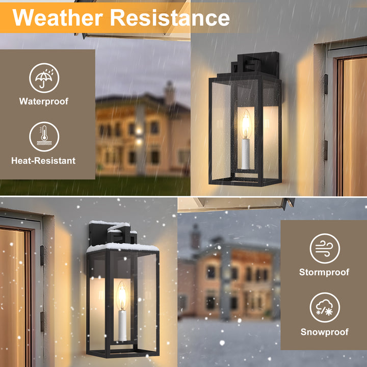 Large Outdoor Wall Lights, 18IN Modern Exterior Lighting Fixtures with White E12 Base, Wall Mount Lantern Waterproof Outside Sconce for House Porch Patio Yard Front Door #7067-2BK
