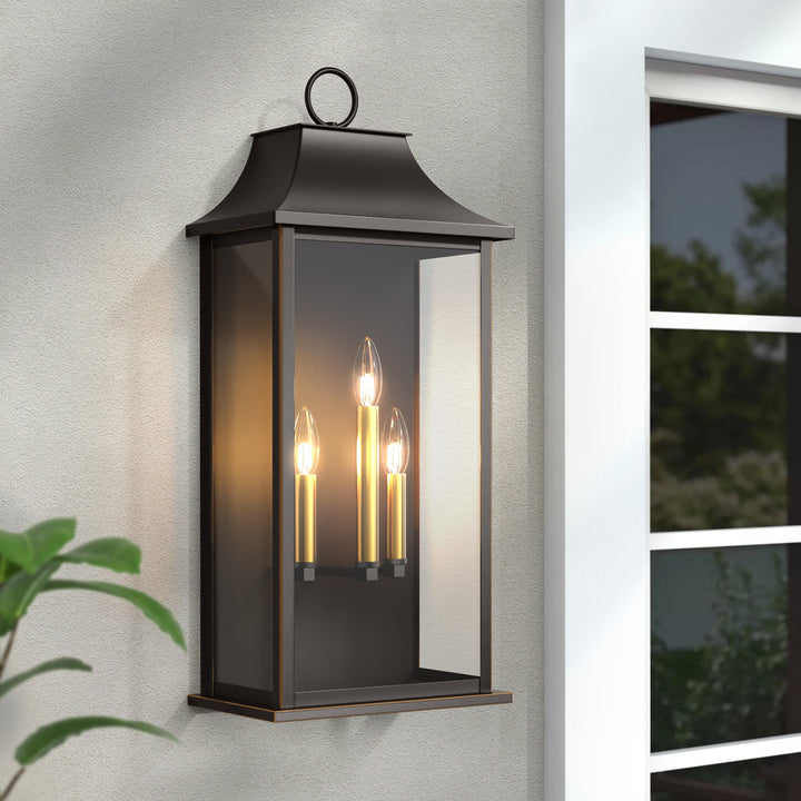 Lawyettle Smart Dusk to Dawn Outdoor Wall Lantern 3-Light, 25" Large Outdoor Light Fixture, Black Exterior Wall Light, Waterproof Outside Wall Sconce for House Porch Patio #7008