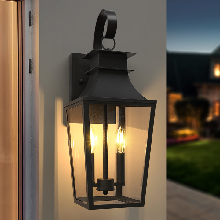 Tempered Glass Outdoor Wall Light With Dusk To Dawn #7060-2BK