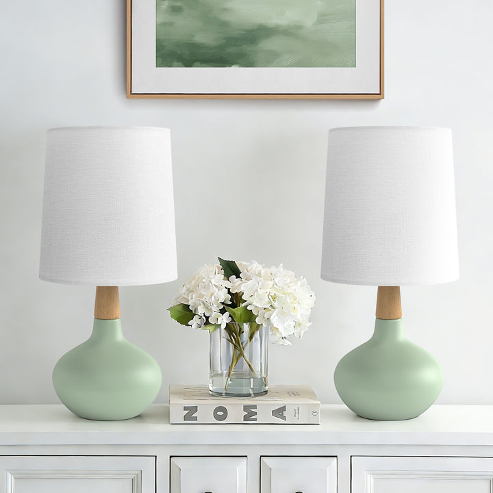 Maxax 14" Ceramic Table Lamps Set of 2, Small Beside Lamps, Modern White Bedside Nightstand Lamps for Living Room Bedroom #T185