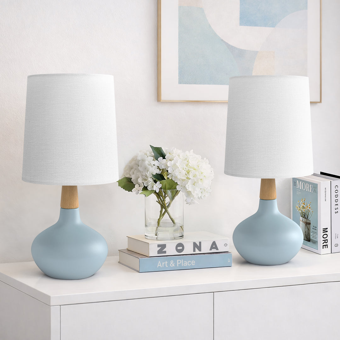 Maxax 14" Ceramic Table Lamps Set of 2, Small Beside Lamps, Modern White Bedside Nightstand Lamps for Living Room Bedroom #T185