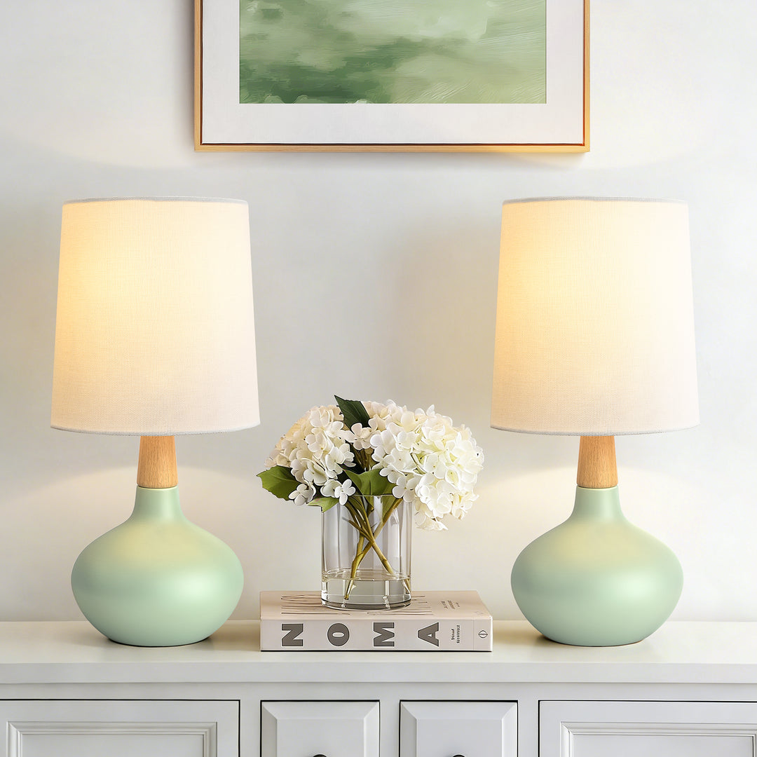 Maxax 14" Ceramic Table Lamps Set of 2, Small Beside Lamps, Modern White Bedside Nightstand Lamps for Living Room Bedroom #T185