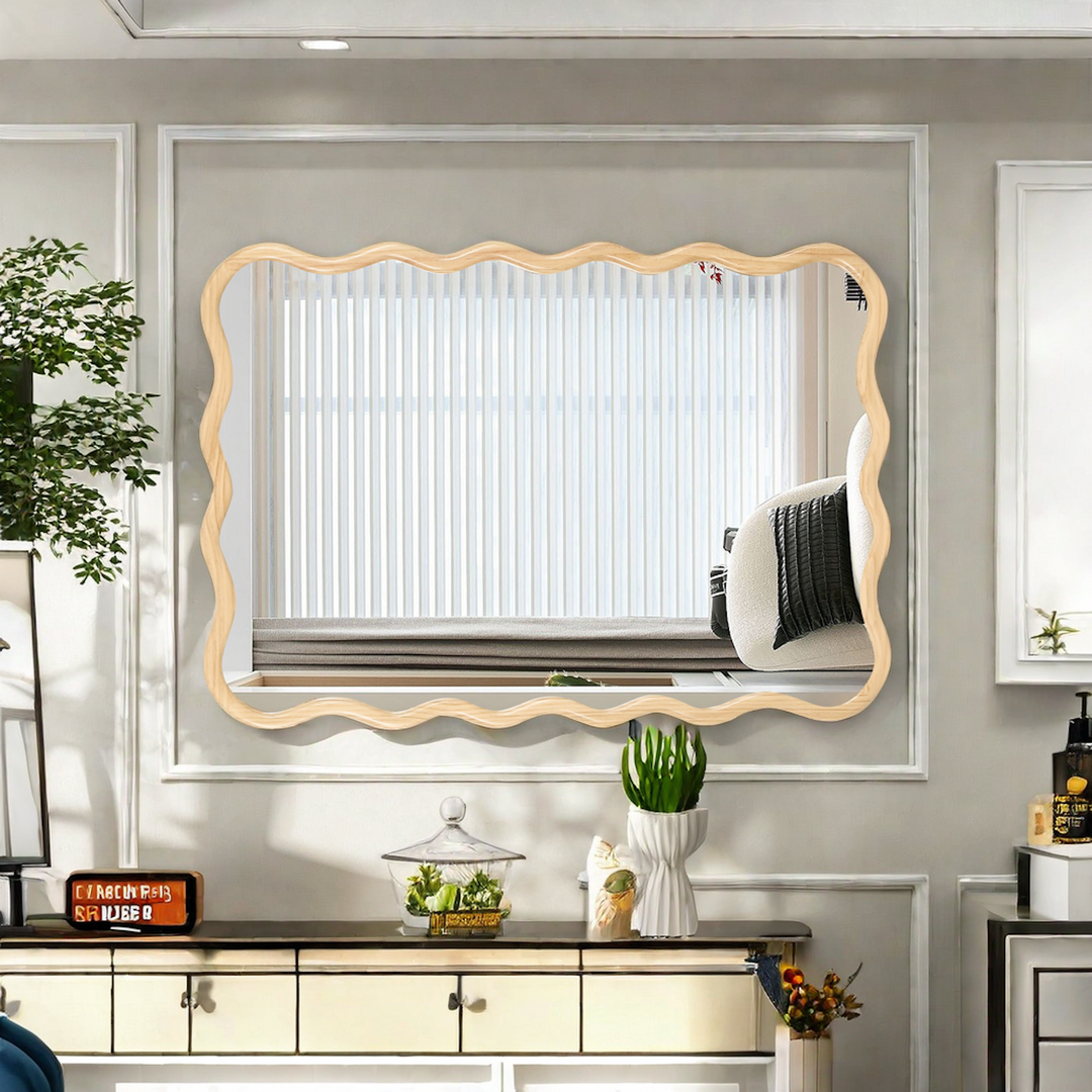 Clarity Modern Solid Wood Wavy Rectangle Wall Mirror #WM-005