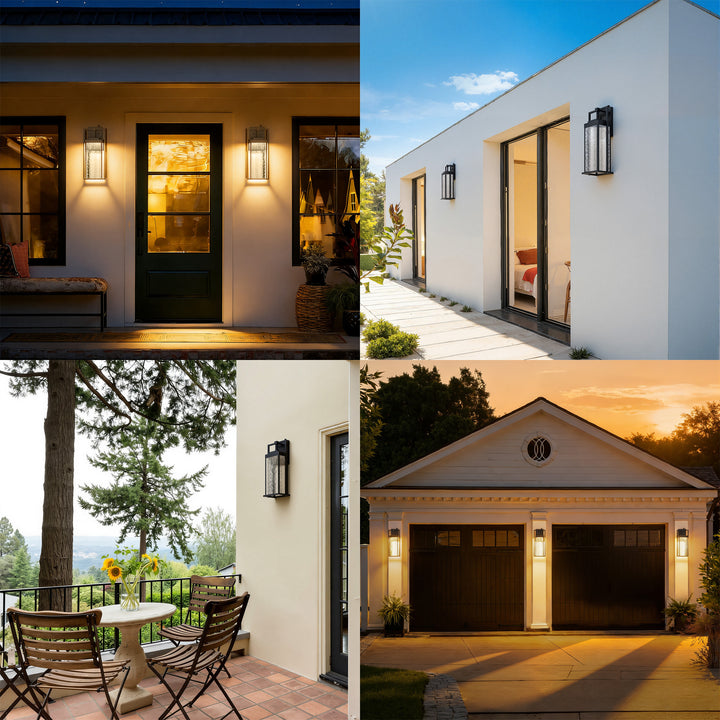 Terrain 18'' H Dimmable LED Black Iron Water Ripple Glass Outdoor Wall Light with Dusk to Dawn #OW7099