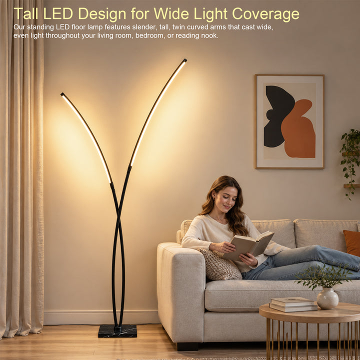 80" Modern LED Metal Floor Lamp 3-Color Lighting Stepless Dimming with Marble Base 