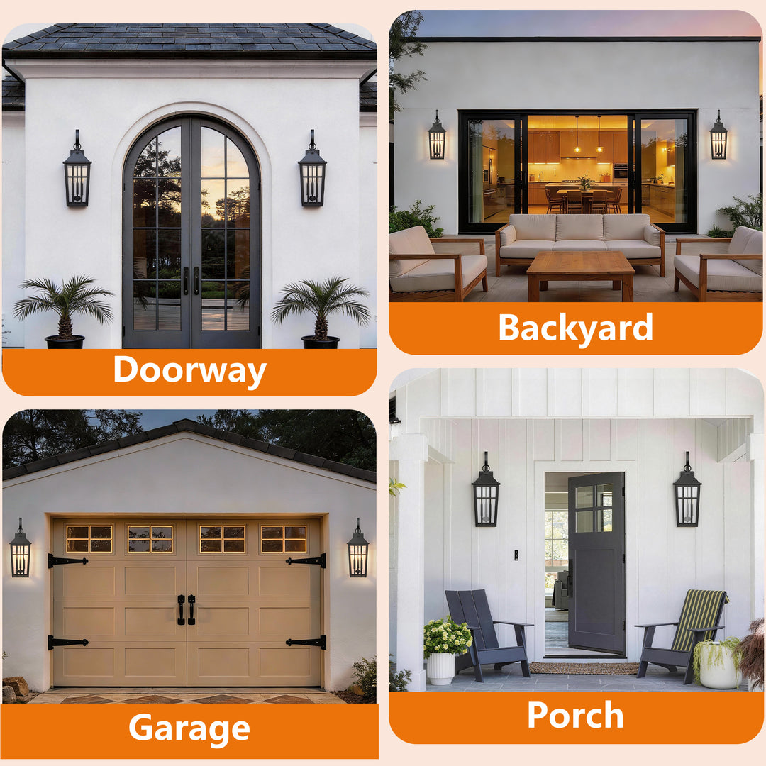 Solstice 12.6''H Black Iron Clear Tempered Glass Outdoor Wall Light with Dusk to Dawn and Built-In GFCI Outlet (Set of 2) #OW7118