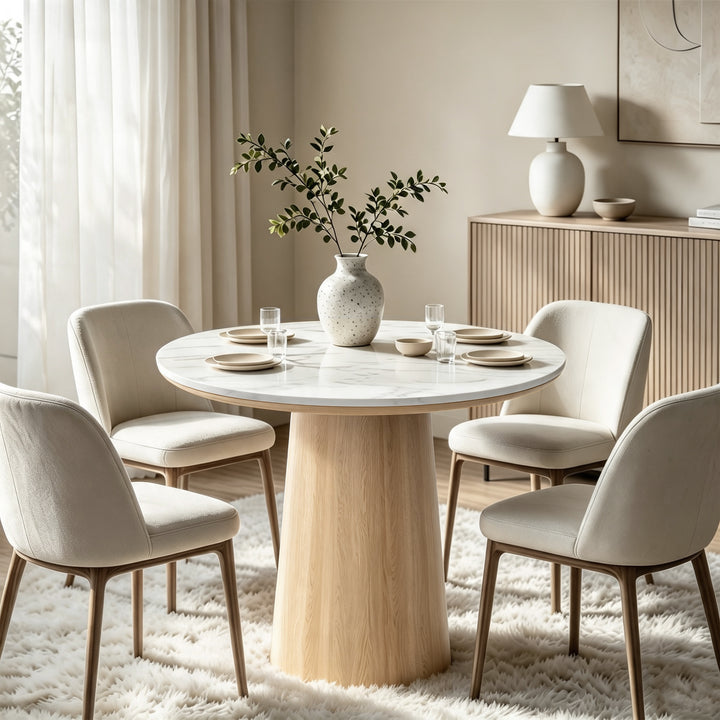 35"Round Pedestal Dining Table, Kitchen Table With Sintered Stone Top Dining Table For Kitchen Living Room 
