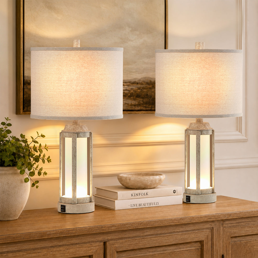 24″ Modern Farmhouse Glass Table Lamps with Night Light & USB-C, Set of 2 #T291