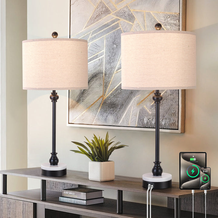 28.3" Marble And Metal Table Lamp For Living Room/bedroom (Set of 2) #T264