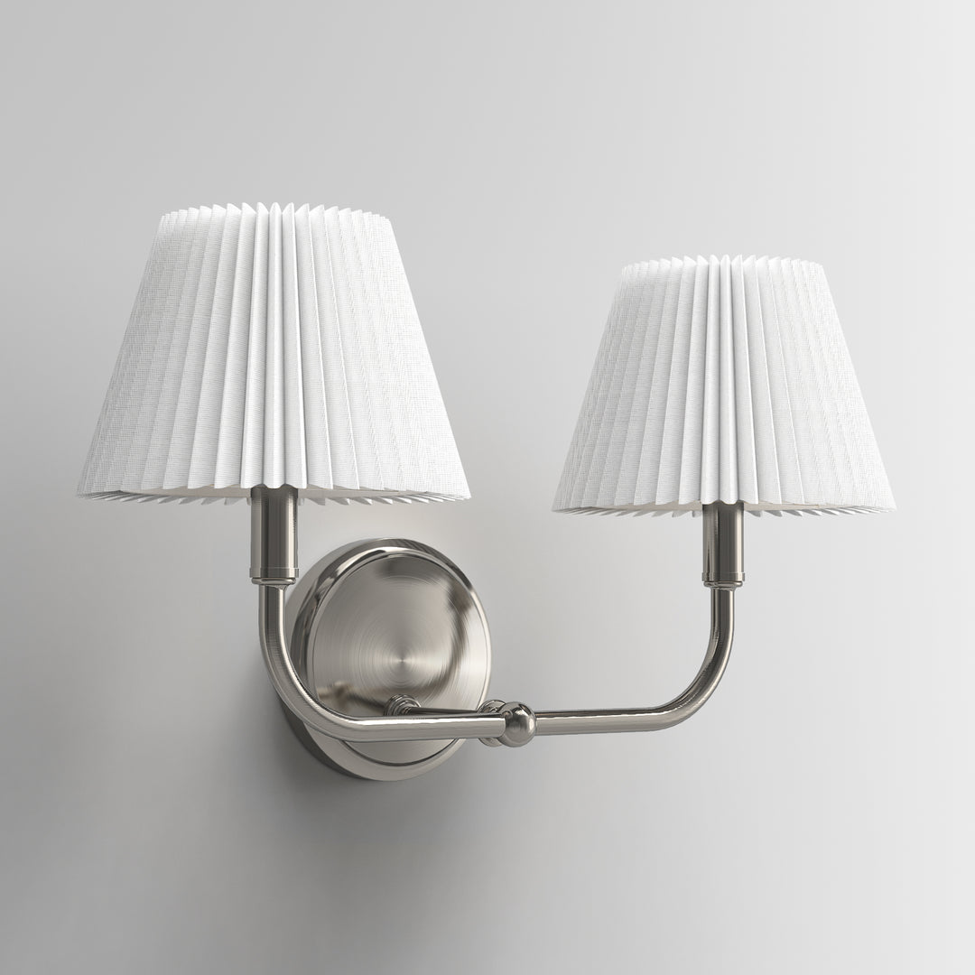 Glow Brass Armed Sconce With White Linen Shade #39006