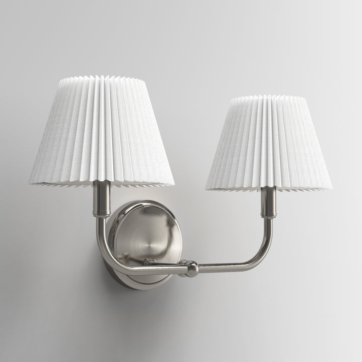 Glow Brass Armed Sconce With White Linen Shade #39006