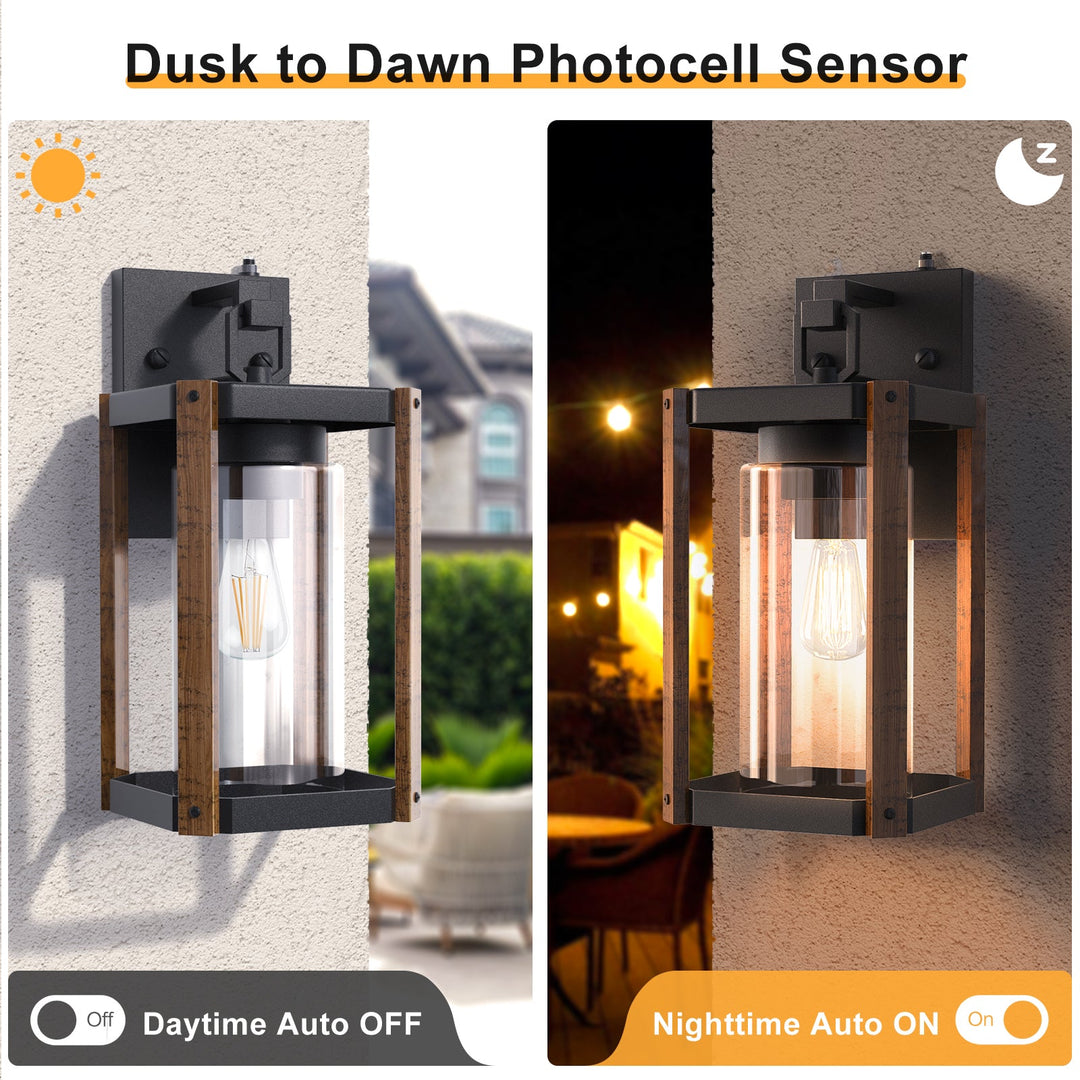 1-Light 13'' Iron And Glass Wall Light With Dusk To Dawn #7051