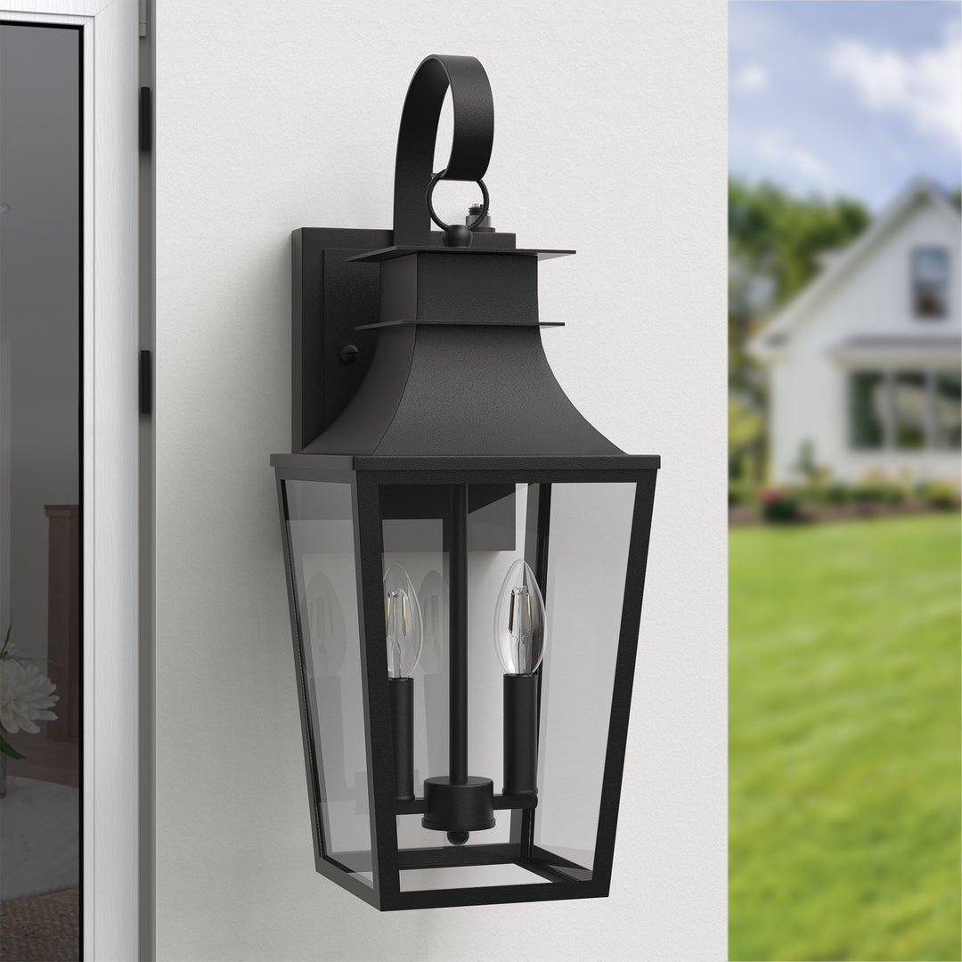 Tempered Glass Outdoor Wall Light With Dusk To Dawn #7060-2BK