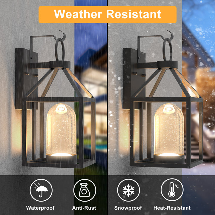 1-Light 14'' Iron And Glass Led Led Outdoor Wall Lantern With Dusk To Dawn #7053-1BK