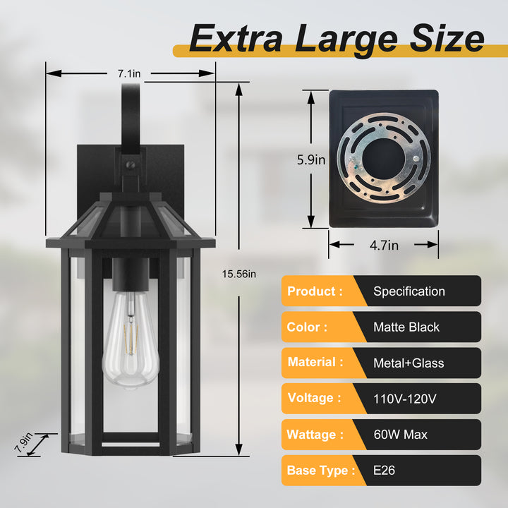 Solstice Matte Black Outdoor Wall Lantern With Tempered Glass #7065