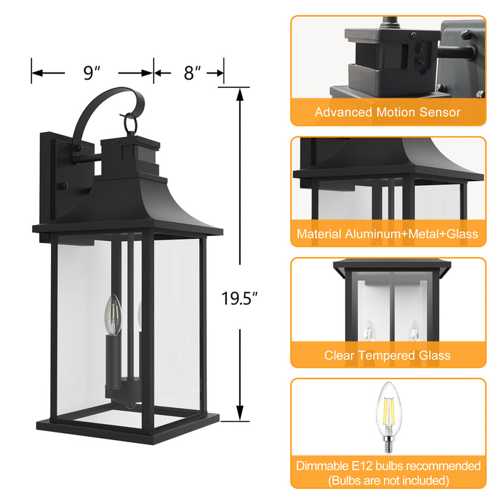 Solstice 1 - Light 19"H Aluminium Outdoor Wall Lantern With Dusk To Dawn And Motion Sensor #7059