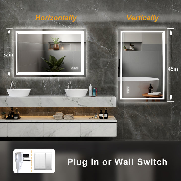 Elevate Home Modern Frameless Anti-Fog LED Lighted Dimmable Wall Mounted Bathroom Vanity Mirror 48" H x 32" W #MXML01-128