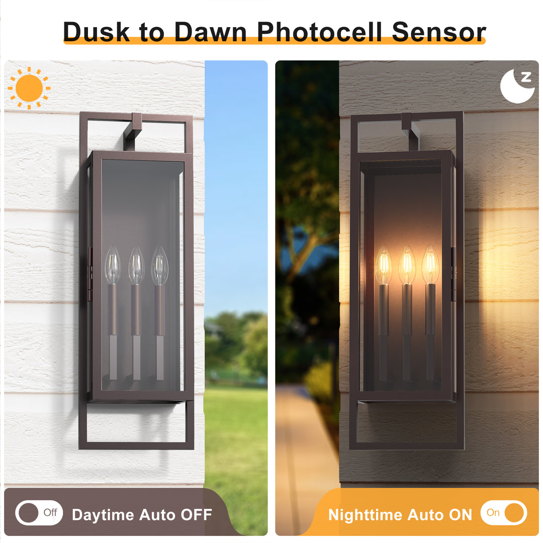 Radiance 3 -Light Steel And Glass Outdoor Wall Light with Dusk to Dawn #7030