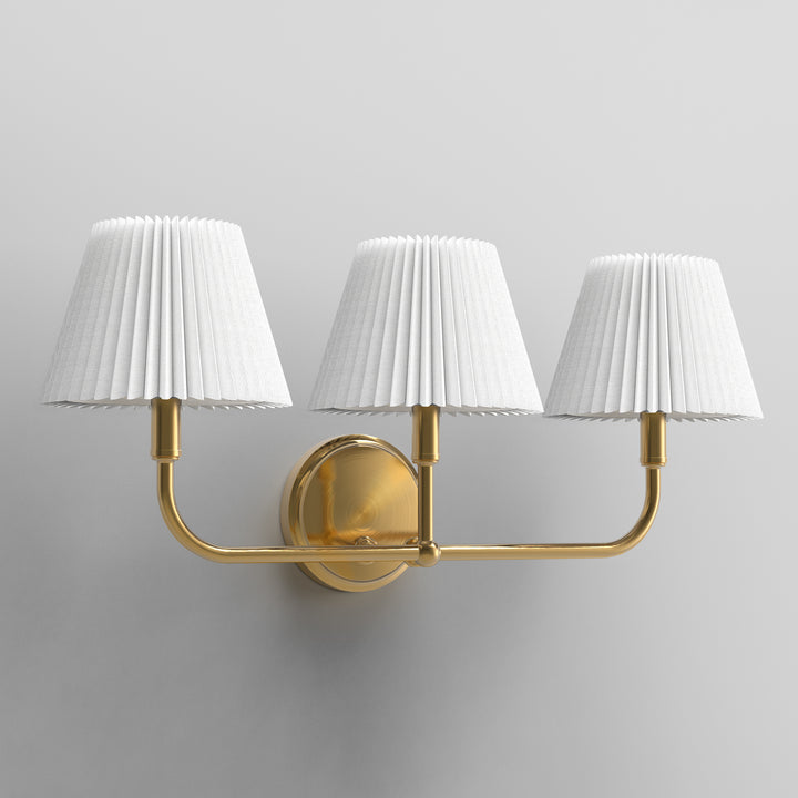 Glow Brass Armed Sconce With White Linen Shade #39006
