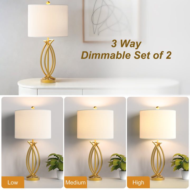 Maxax 26" Creative Black Metal Table Lamp Set of 2 with White Fabric Drum Shade #T81