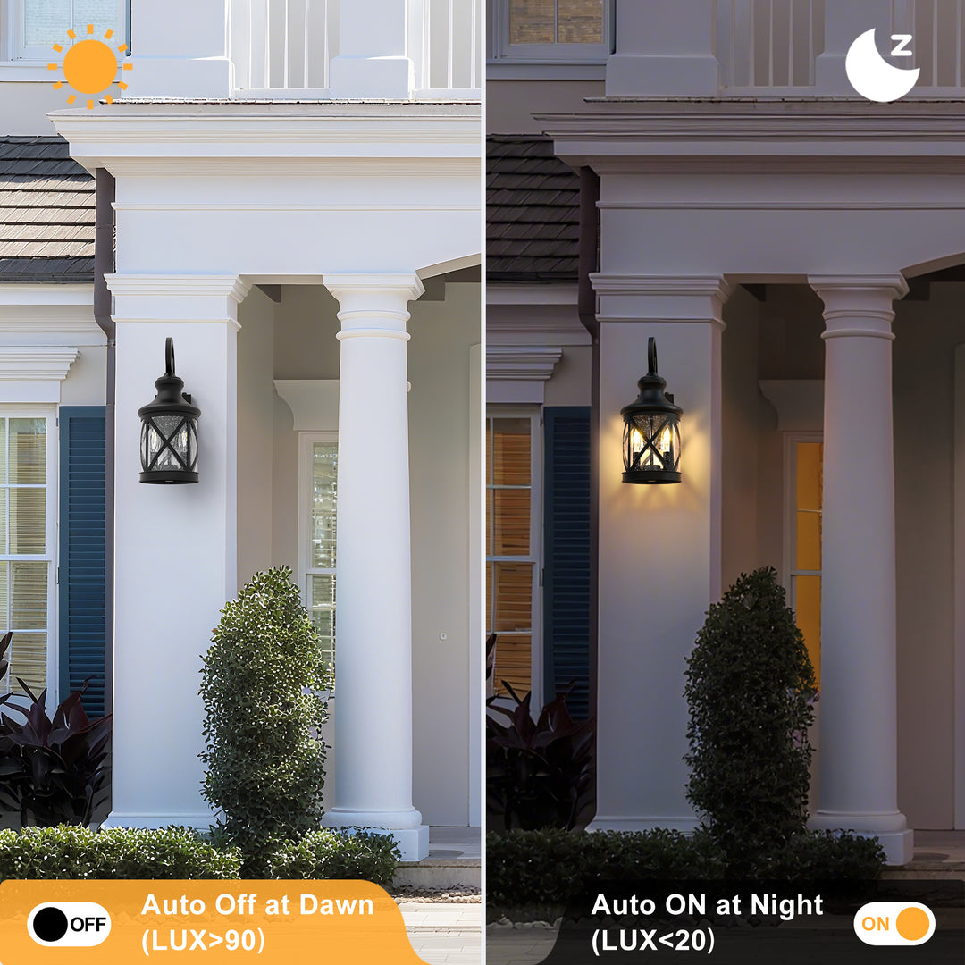 2 - Light 17''H Black Iron and Aluminum Seeded Glass Etl Outdoor Wall Lantern with Dusk to Dawn #7017